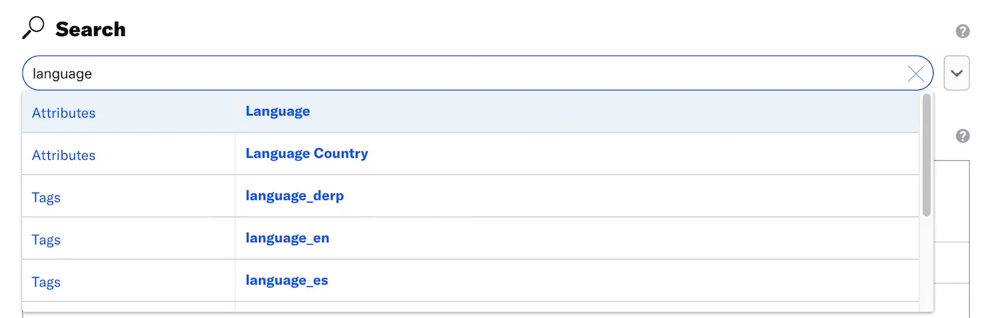 Searching for Attributes in the audience selector