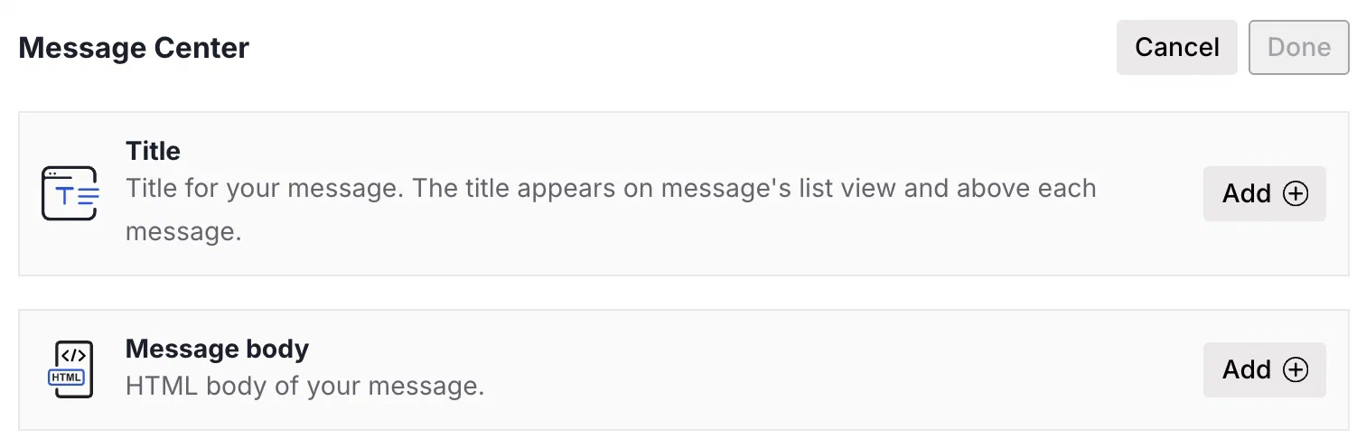 Message Center content Message Center content
