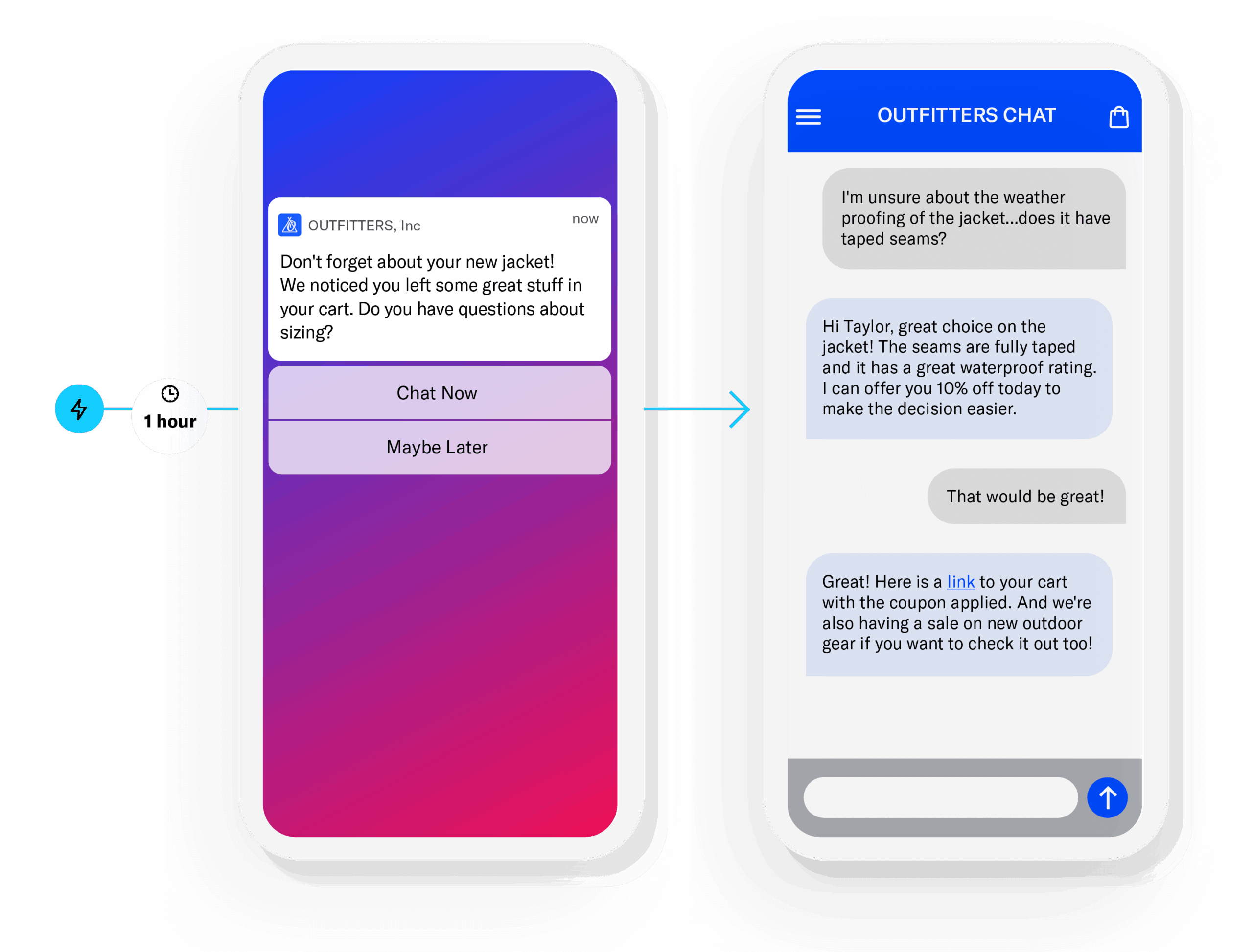 Airship Live Chat enables marketers to proactively start customer conversations for sales and services experiences that grow business value and customer satisfaction.