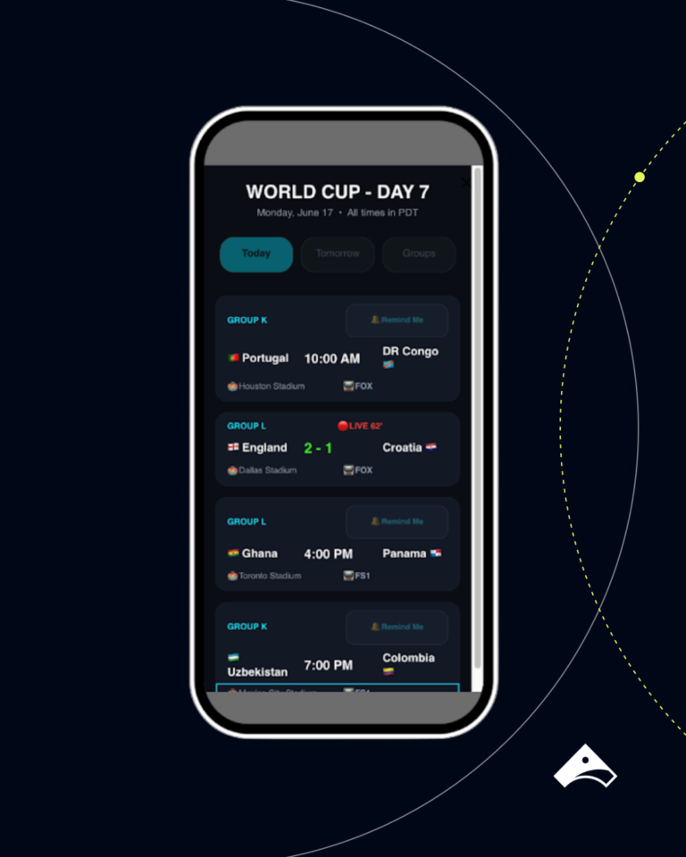 An in-app World Cup Scene created with Airship that shows different matches in-progress.