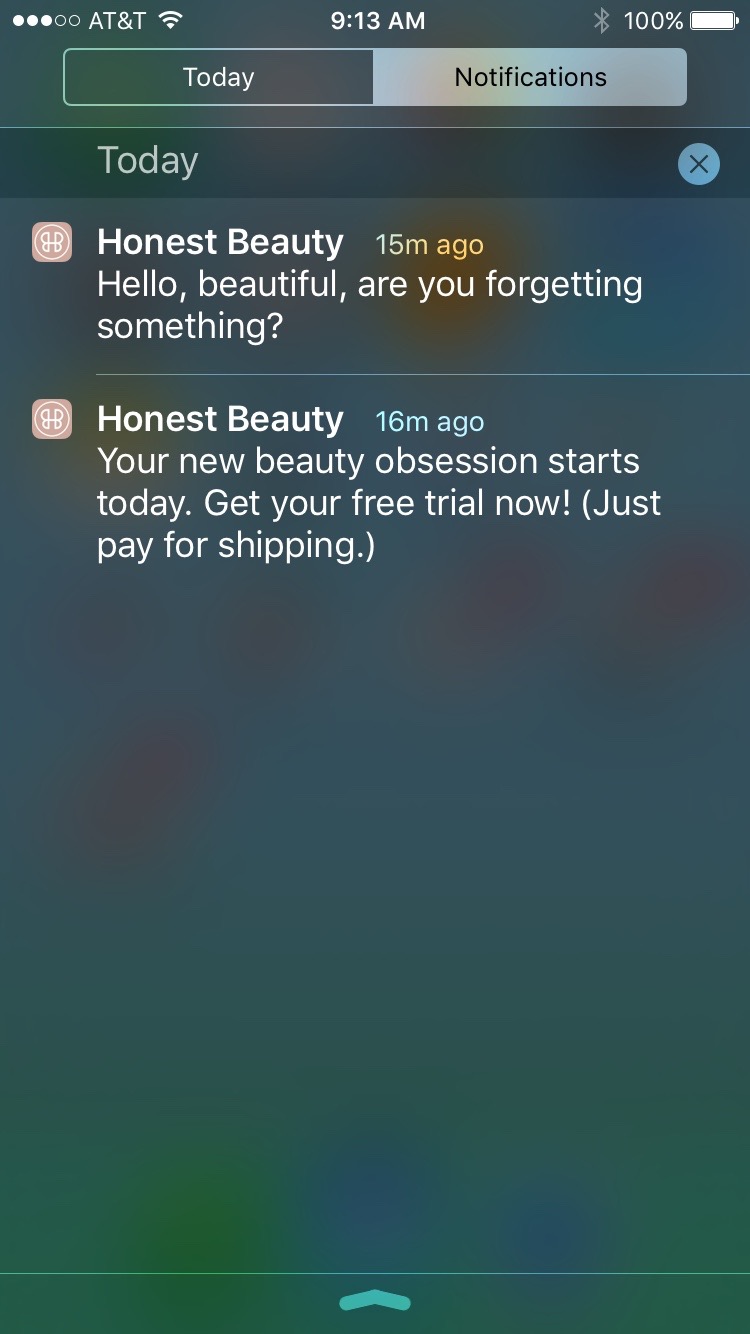 abandoned-shopping-cart-push-notification-honest-beauty-screenshot