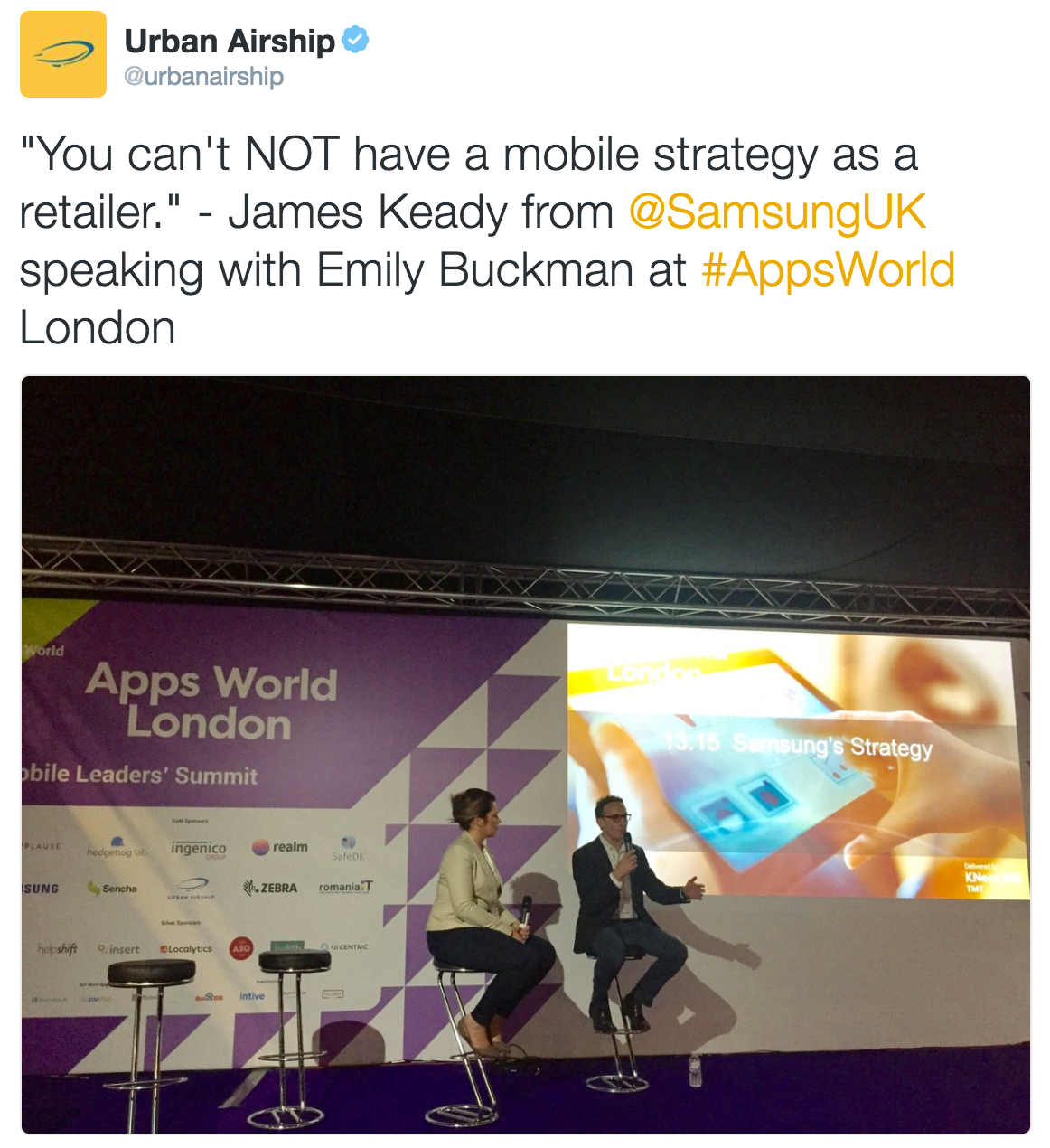 apps-world-london-samsung-james-keady-urban-airship-emily-buckaman-presenting-tweet-screenshot